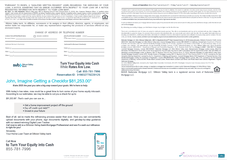 USA Florida Silicon Valley bank mortgage loan statement in Word and PDF formats , 4 pages 3 4